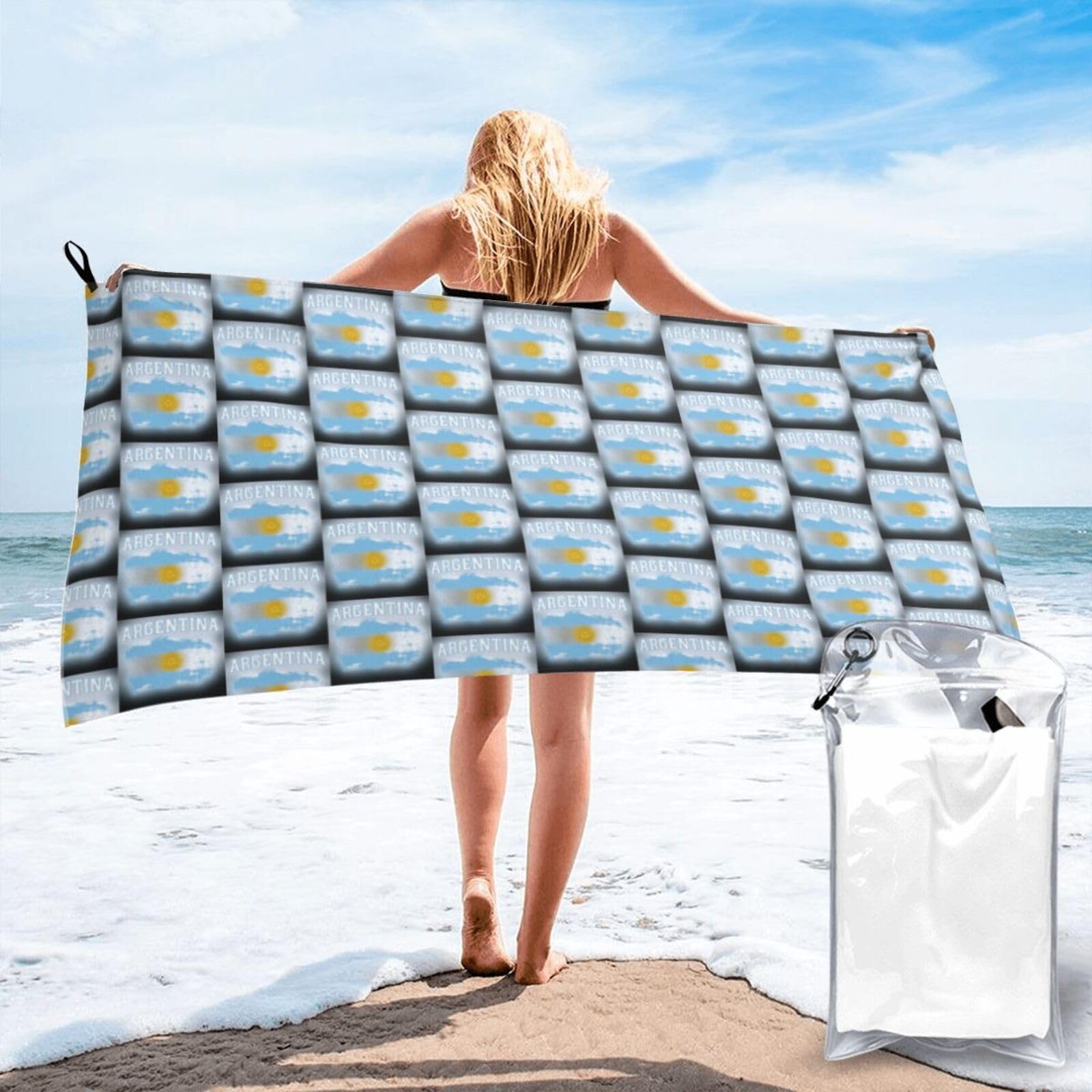 FHIZOAL Argentina Flag Quick Dry Towel Microfibre Towel Super Absorbent Ultra Compact Gym Sports Beach Camping Travel