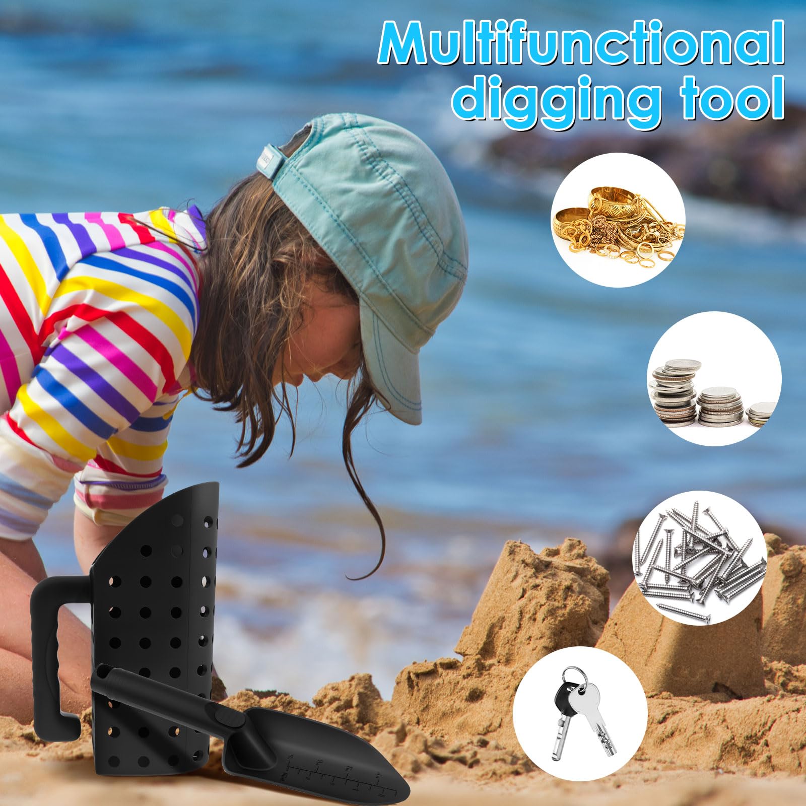 LYDODOKA Metal Detector Accessories, ABS Sand Scoop and Shovel, Rust Resistant Metal Detecting Sifter, Manual Treasure Hunting & Digging Tool for Beach Shelling,Sand Sifter,Digging Loosening Planting