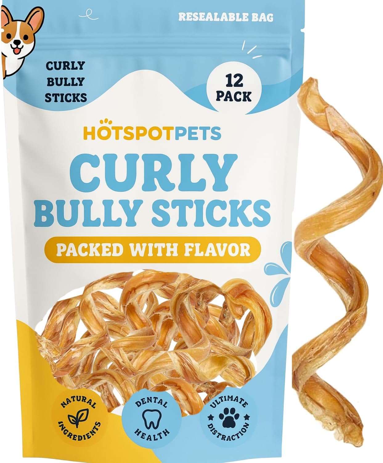 Curly Spring Bully Sticks for Dogs - (12 Pack) Premium All Natural Long Twisted Beef Pizzle Dog Chew Treats - Grain Free Fully Digestible Rawhide Alternative Snack - 6 Inch