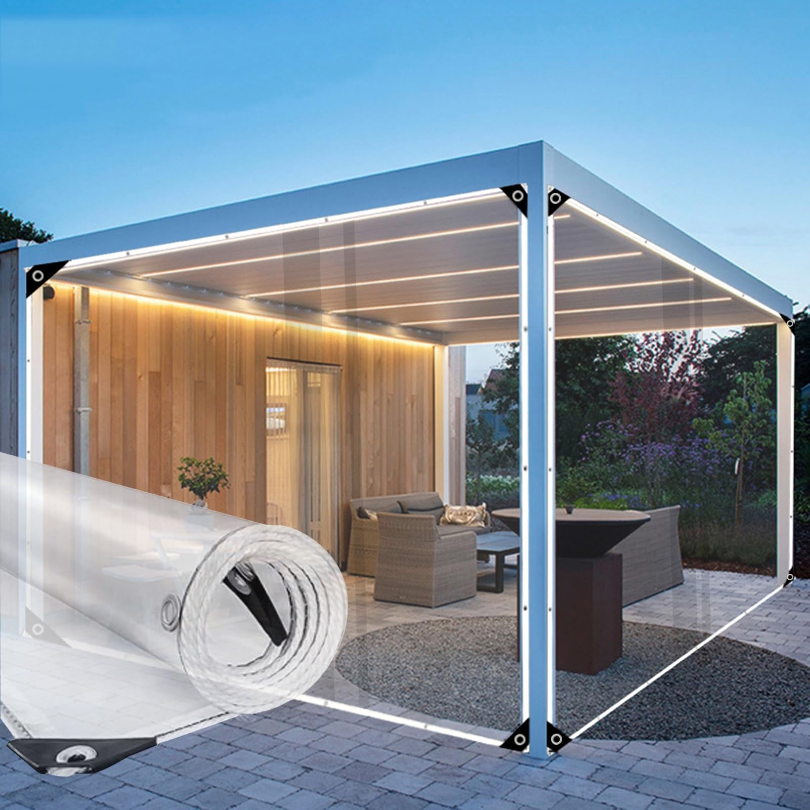 Bâche transparente imperméable en vinyle épais anti-pluie pour pergola
