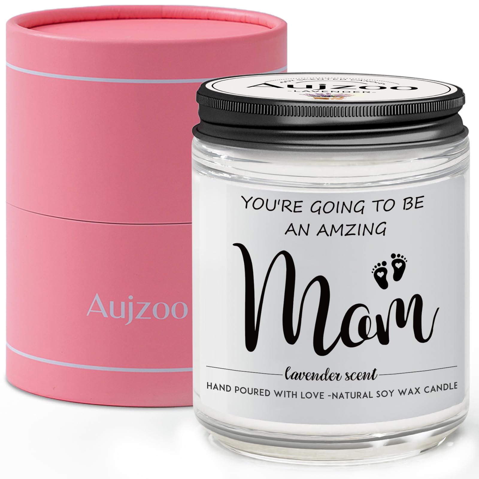 Aujzoo New Mom Gifts for Women, Pregnancy Gifts for Expecting Moms, First Time Mom to Be Gift - Lavender Scented Natural Soy Wax Candle, 7OZ, White, AZSCGA15-C-LAV