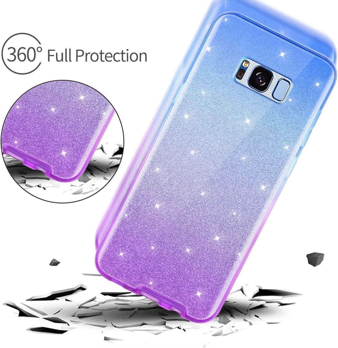 Casetego Compatible with Galaxy S8 Plus Case,360 Full Body Two Piece Slim Crystal Transparent Case with Built-in Screen Protector for Samsung Galaxy S8 Plus,Blue/Purple