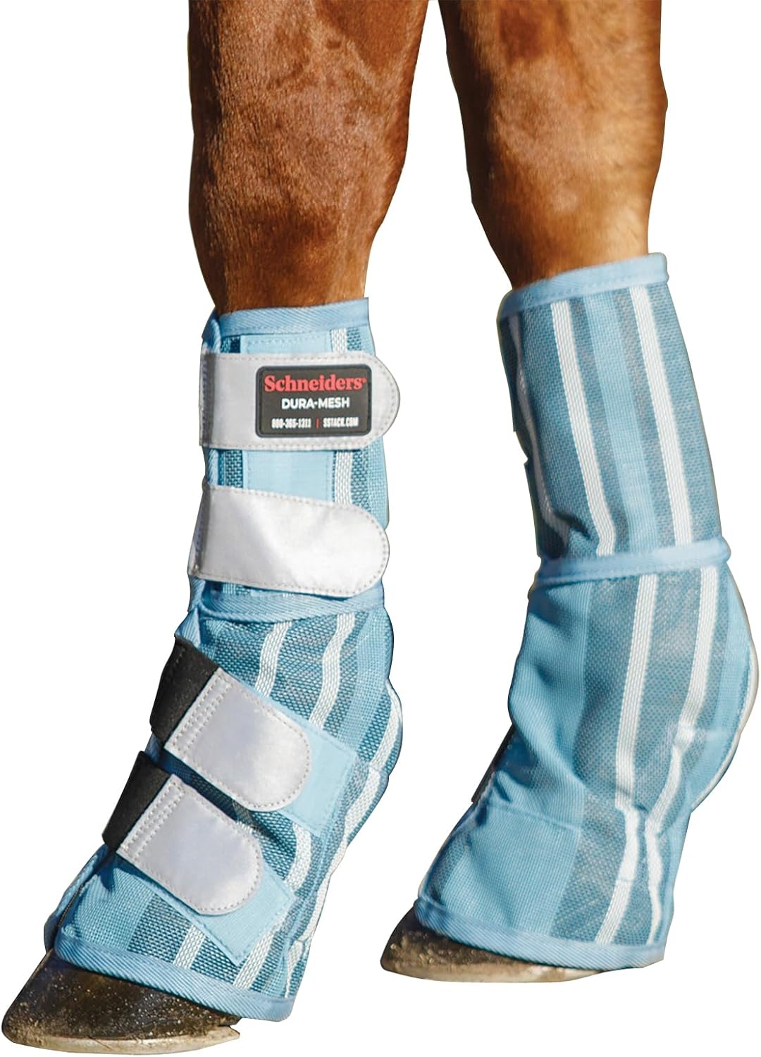 Schneiders Dura-Mesh II Striped Fitted Horse Fly Boots | Set of 2 | Reflective Safety Design | 70% UV Protection | Maximum Durability | Color Navy | Size Medium