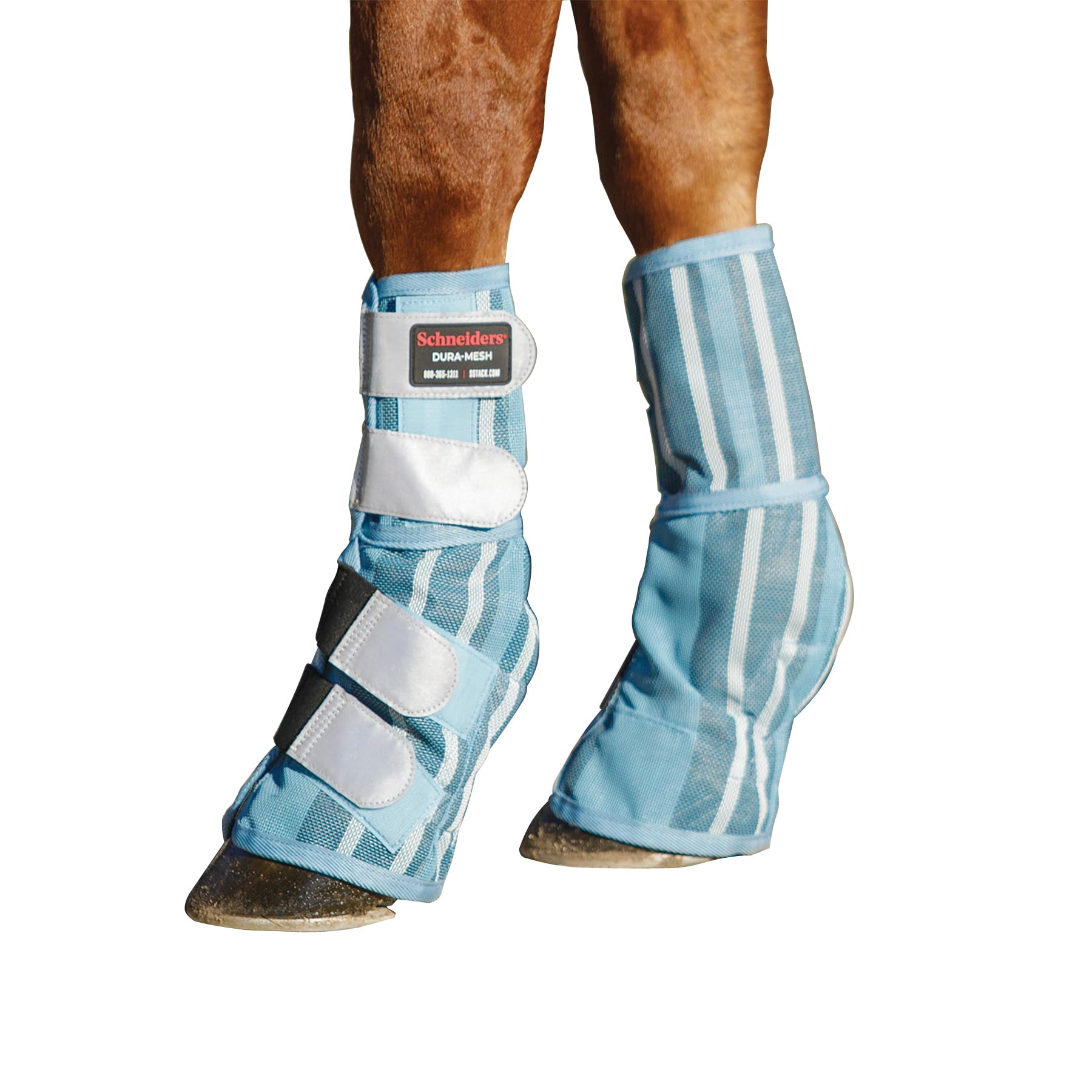 Schneiders Dura-Mesh II Striped Fitted Horse Fly Boots | Set of 2 | Reflective Safety Design | 70% UV Protection | Maximum Durability | Color Navy | Size Medium