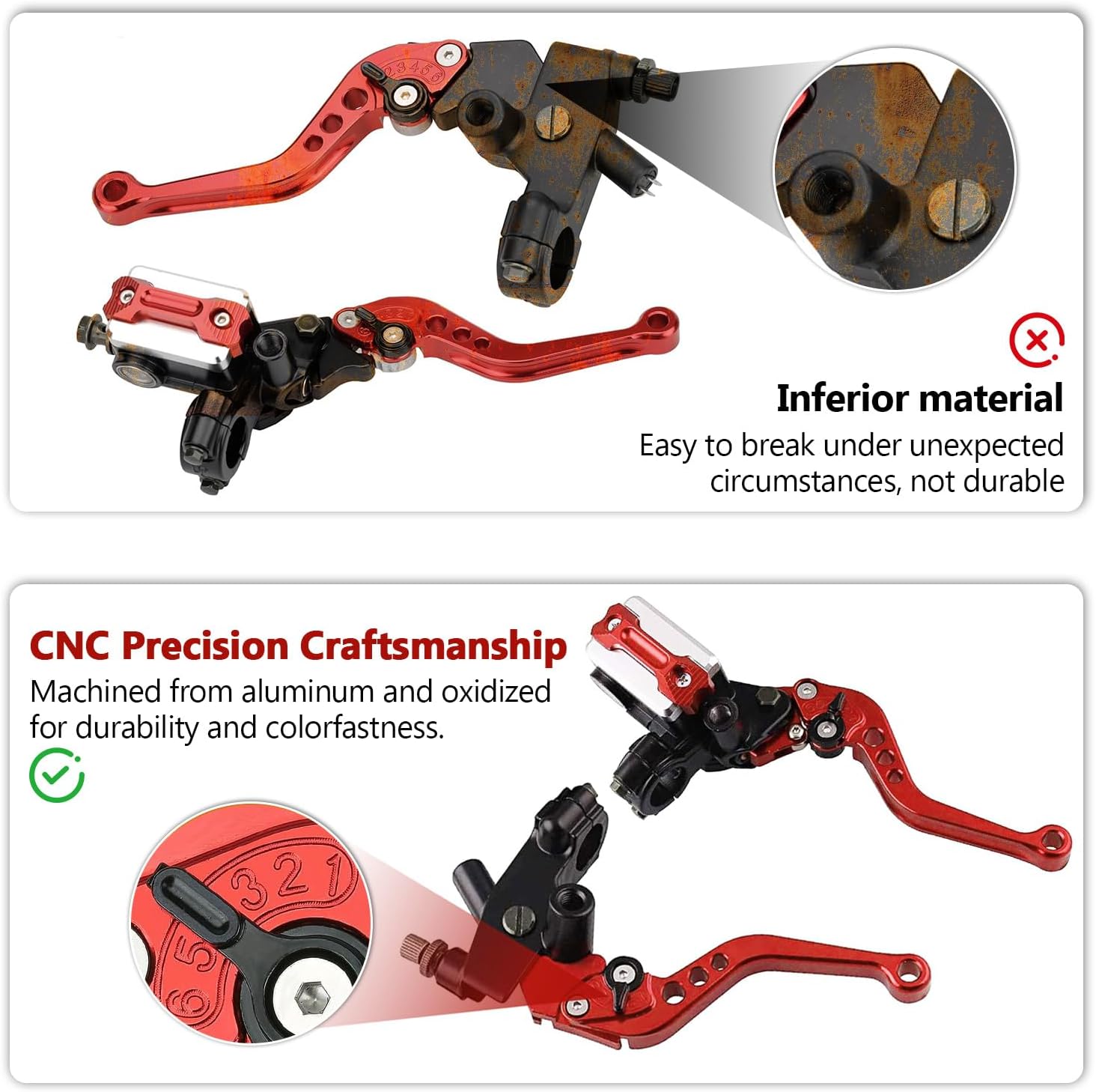 PACEWALKER Universal Motorcycle 7/8" 22mm Handlebar Brake Master Cylinder Clutch Lever CNC Left & Right Set for Honda Kawasaki Suzuki Yamaha red
