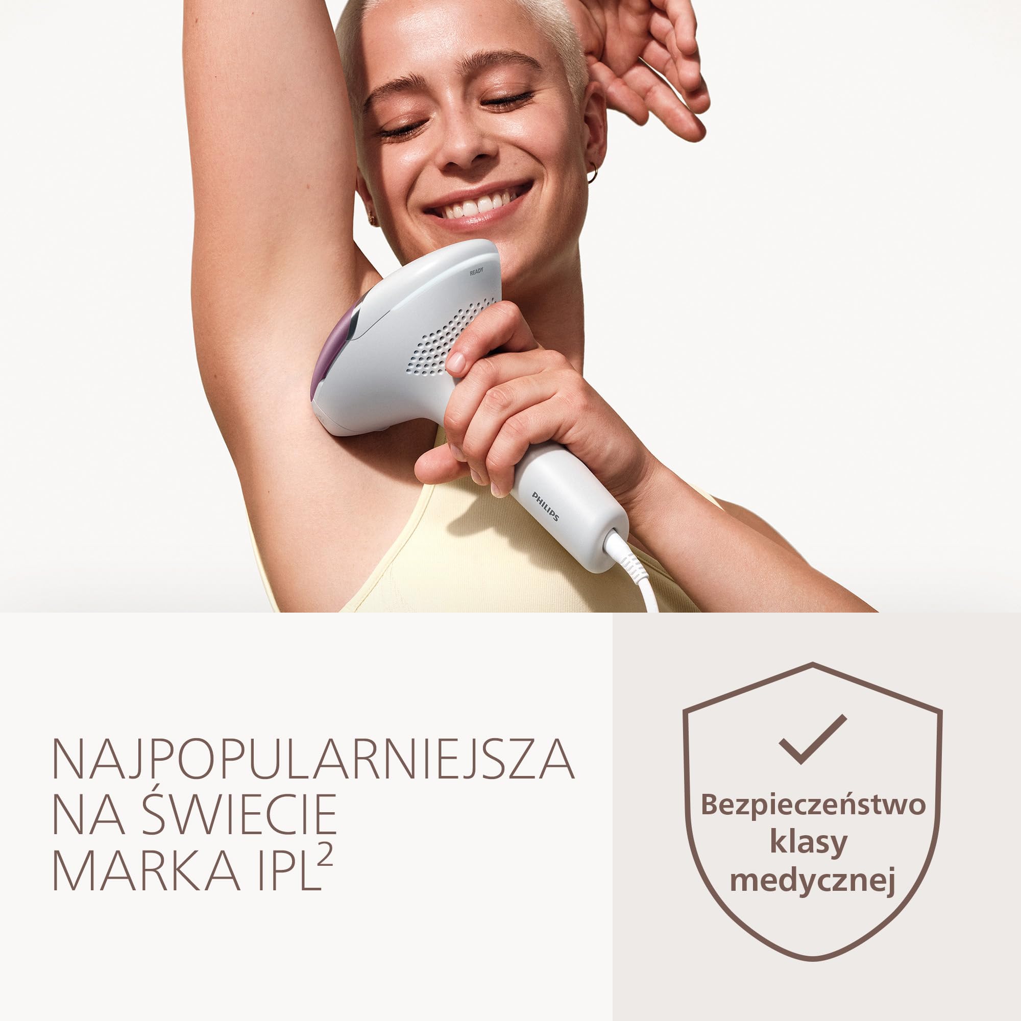 Philips Lumea 8000 IPL – urządzenie do depilacji światłem: długotrwałe efekty, łatwość użytkowania w domowym zaciszu, bezpieczeństwo klasy medycznej, dwie nasadki do ciała i twarzy, model BRI934/00
