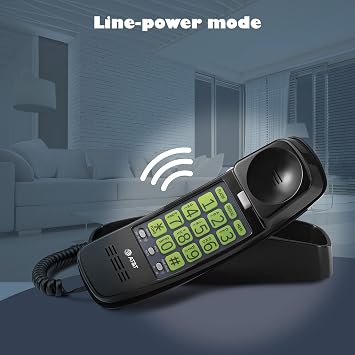 AT&T Trimline Corded Phone, No AC Power Needed, Extra Large Buttons, Visual Ringer, Lighted Keypad, 10-Number Speed Dial, Wall Mountable, Black | 213-11