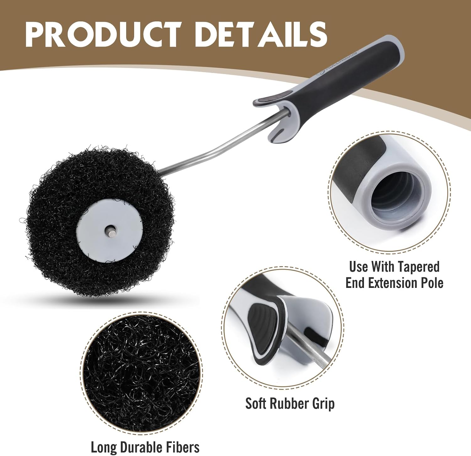 ROLLINGDOG 2 Inch Plaster Corner Roller for Drywall | Durable Nylon fibers, corrosion resistant frame，ergonomic plastic handle.