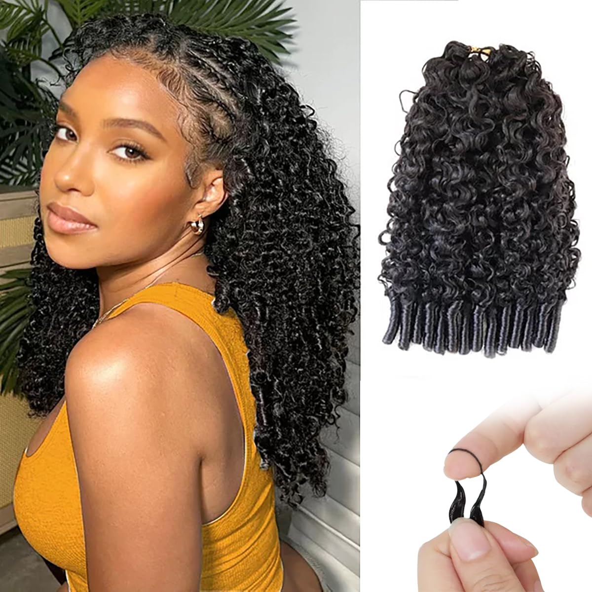 Burmese Curly Crochet Hair for Black Women 120g Pre-Separated Feather Crochet Human Hair Invisible Knotless Human Crochet Hair Reusable Lightweight Hair Extensions Natural Black 16Inch