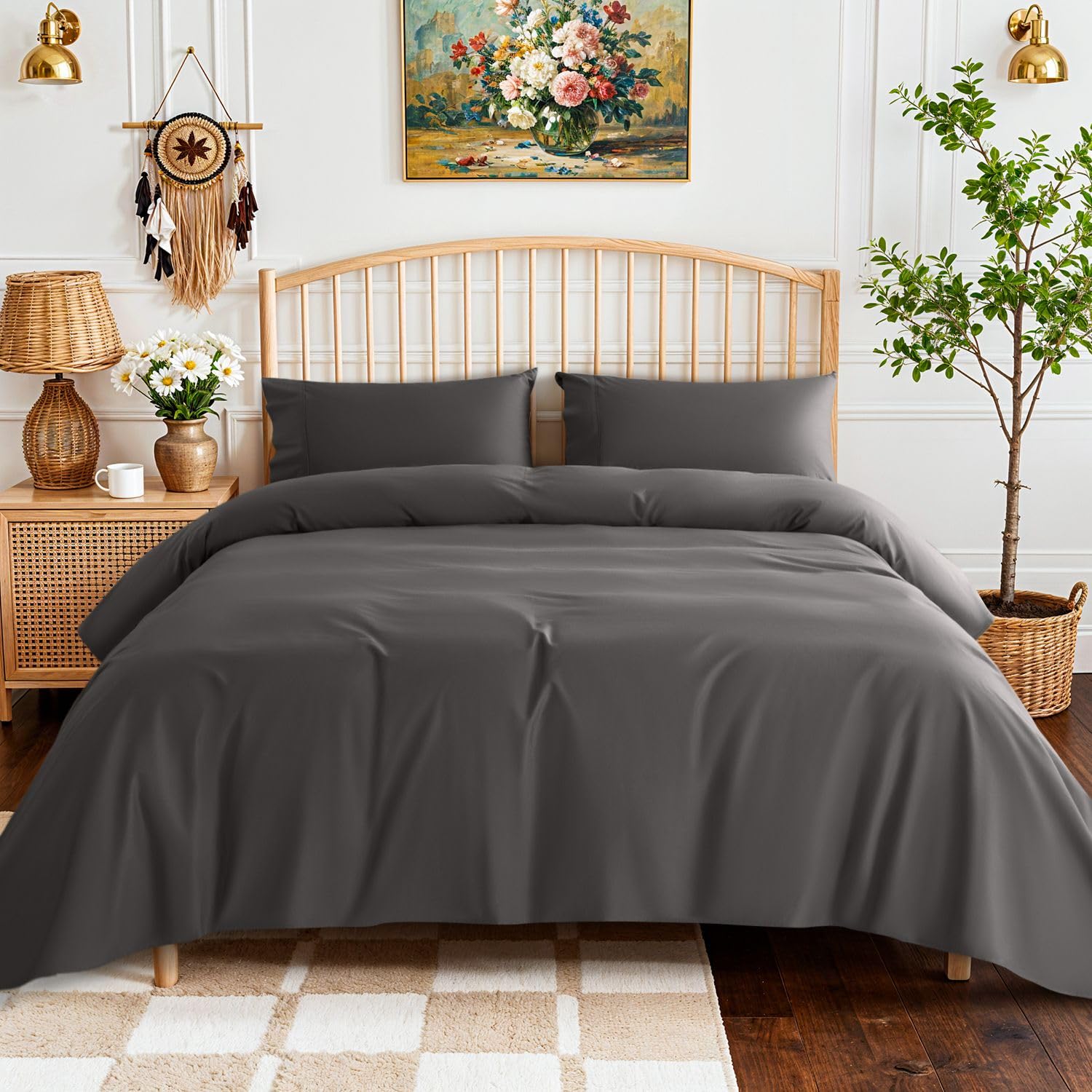 SONORO KATE 800 Series 100% Egyptian Cotton Queen Size Sheets,Sateen Weave