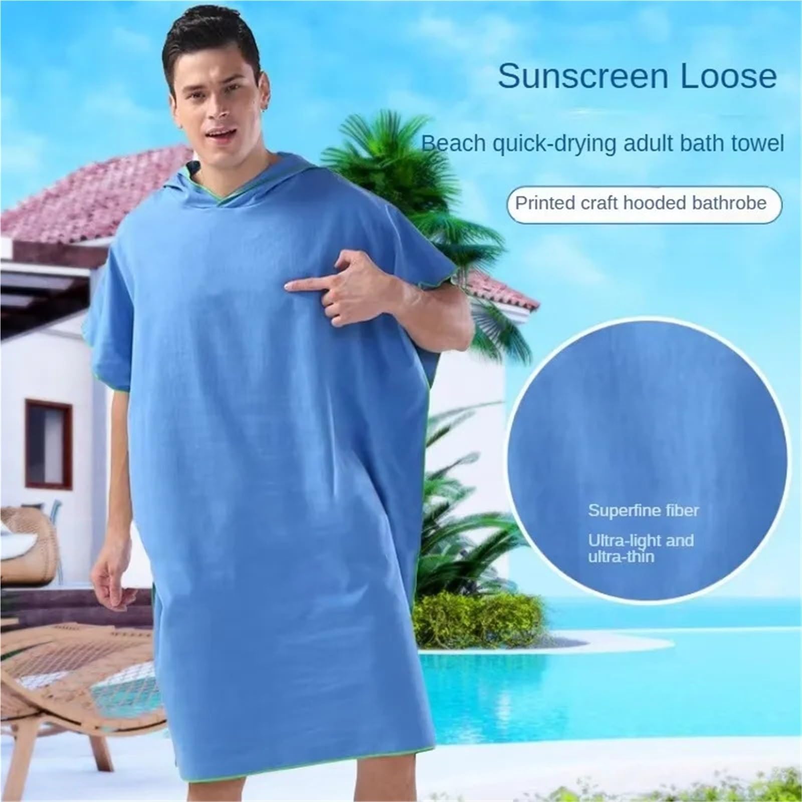 Poncho da surf, asciugamano for cambio, accappatoio con cappuccio, telo spiaggia, bagno, muta for adulti Poncho da Spiaggia(Black)