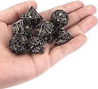 Vista 6 de Dados DND, dados de metal huecos D&D, juego de dados de mazmorras y dragones con caja de regalo, 7 piezas de juegos de dados poliédricos steampunk