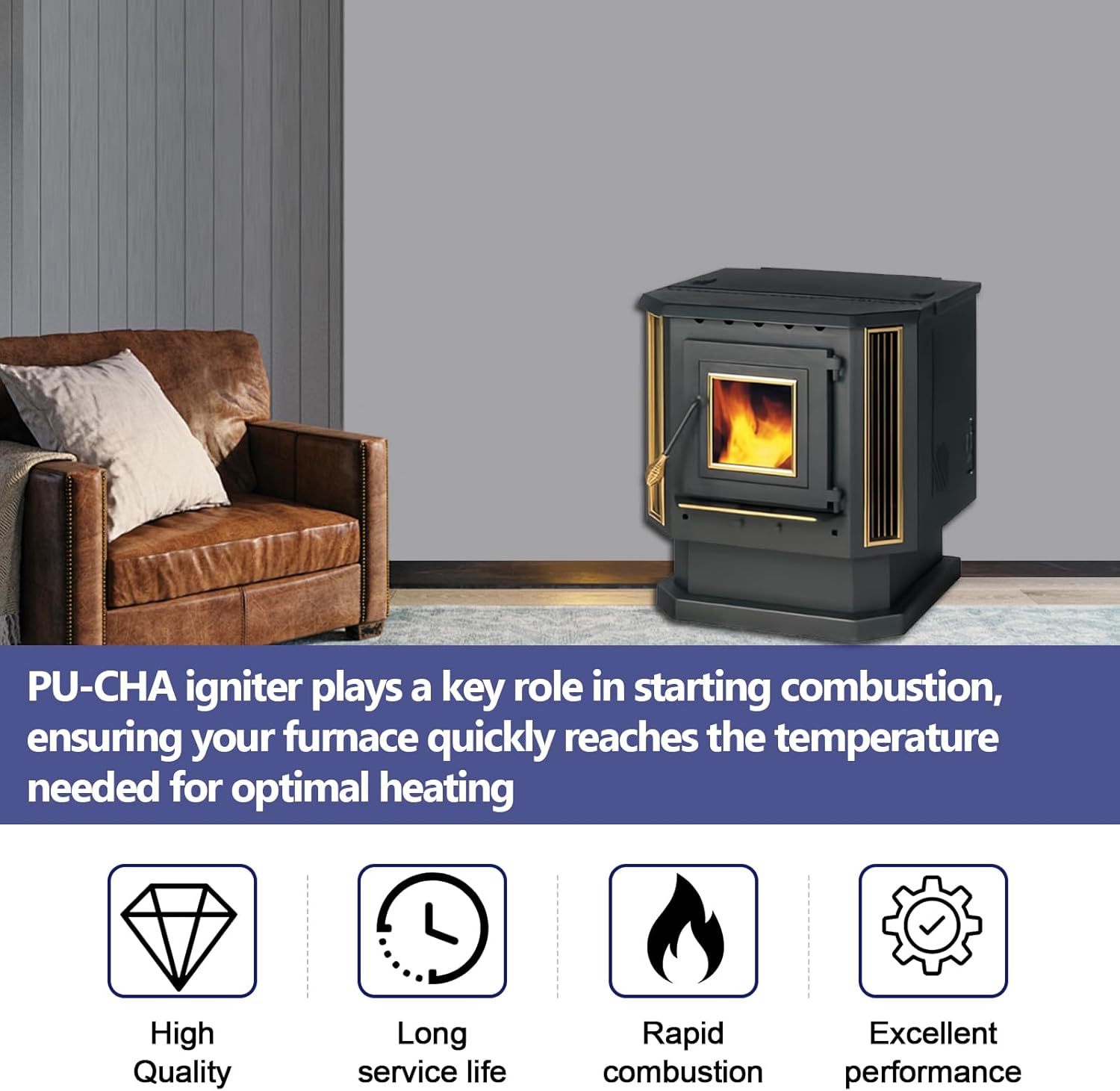 Hiorucet PU-CHA Igniter Compatible with Englander Pellet Stove 25-PDVC, 55-SHP10, 25-PDV, 25-EP, 25-IP, 55-TRP22, 25-PAH, 55-SHP22, 55-SHPEP, 25-PAF, Fireplace Hot Rod Ignitor, 300W, Replaces PU-CHA