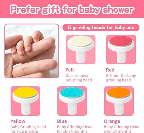 Miniatura 2 de Cortadora de uñas eléctrica para bebés, lima 6 en 1, kit de aseo de lima de uñas para niños pequeños o adultos (rosa)