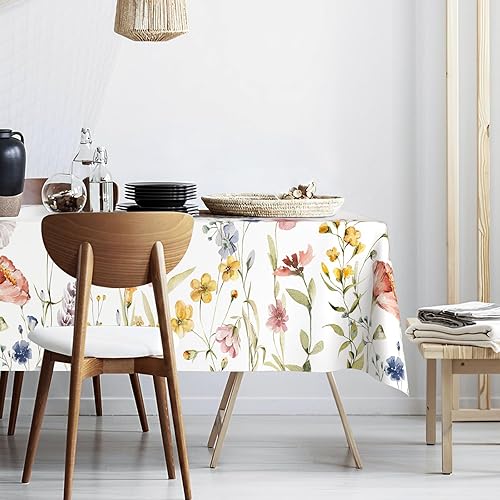 Ablecozy Mantel rectangular de tela impermeable con flores silvestres, a prueba de aceite, resistente a las arrugas, para mesa de comedor, fiestas