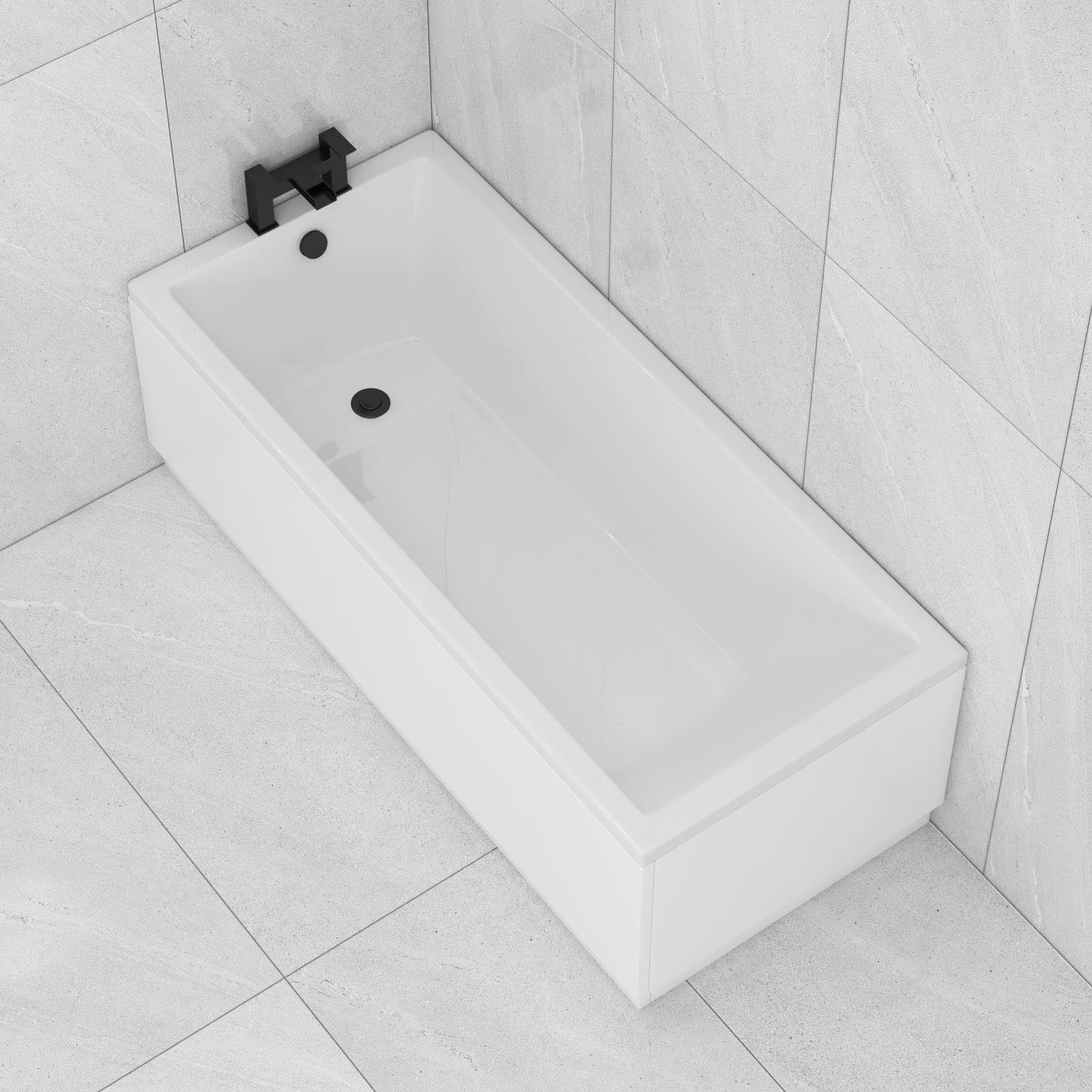 Cesar 1700 x 750mm Designer Acrylic Single Ended Bath with Front Panel Straight Bathroom Bathtub