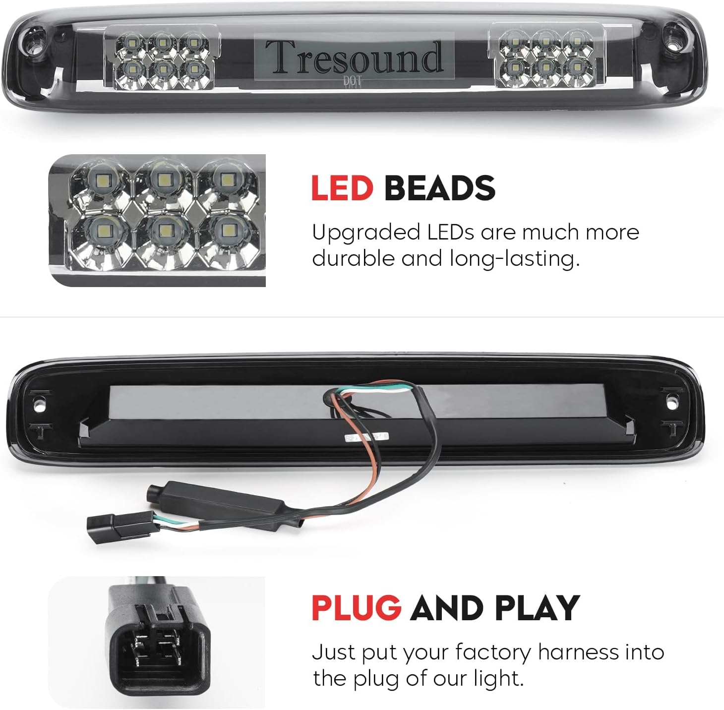 Tresound LED 3rd Brake Light for 99-06 Chevy Silverado & GMC Sierra 1500 2500 3500, 01-06 Silverado & Sierra 1500HD 2500HD 3500HD, 07 Silverado & Sierra 1500 2500 3500 HD Classic, 5978318 16525205