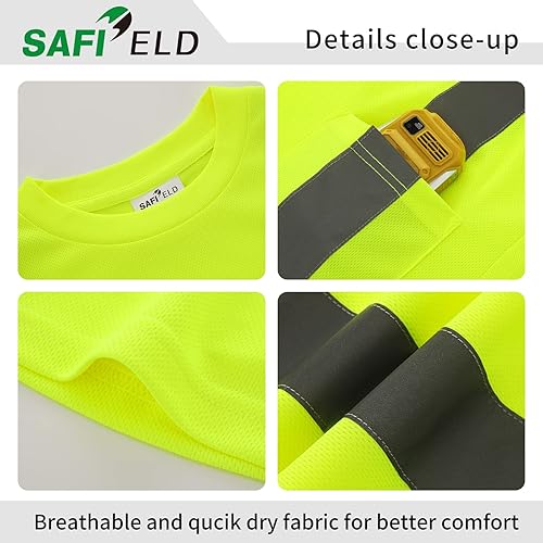 Miniatura 4 de Hi Vis - Camisetas de seguridad para hombre, reflectantes, de alta visibilidad, manga corta y larga, con bolsillo, paquete de 3 y 5 unidades