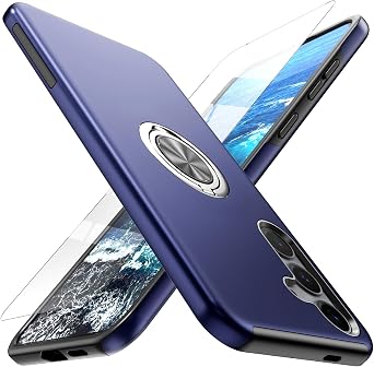 Case for Samsung for Galaxy S24 Plus with Tempered Glass Screen Protector,Hybrid 2 in 1 Protective Slim Sturdy Phone Case with Invisible Magnetic Ring Kickstand for Galaxy S24 Plus 6.7",Blue