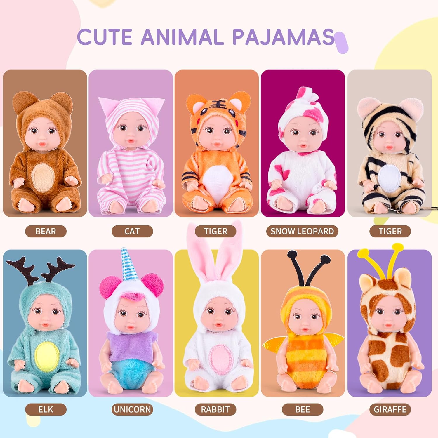 Vueos 10PCS 4inch Mini Reborn Baby Dolls Set with 10 Outfits - Realistic Open Eye Design Child-Safe Role Play Toys for Girls Boys, Christmas Birthday Easter Gift Sets