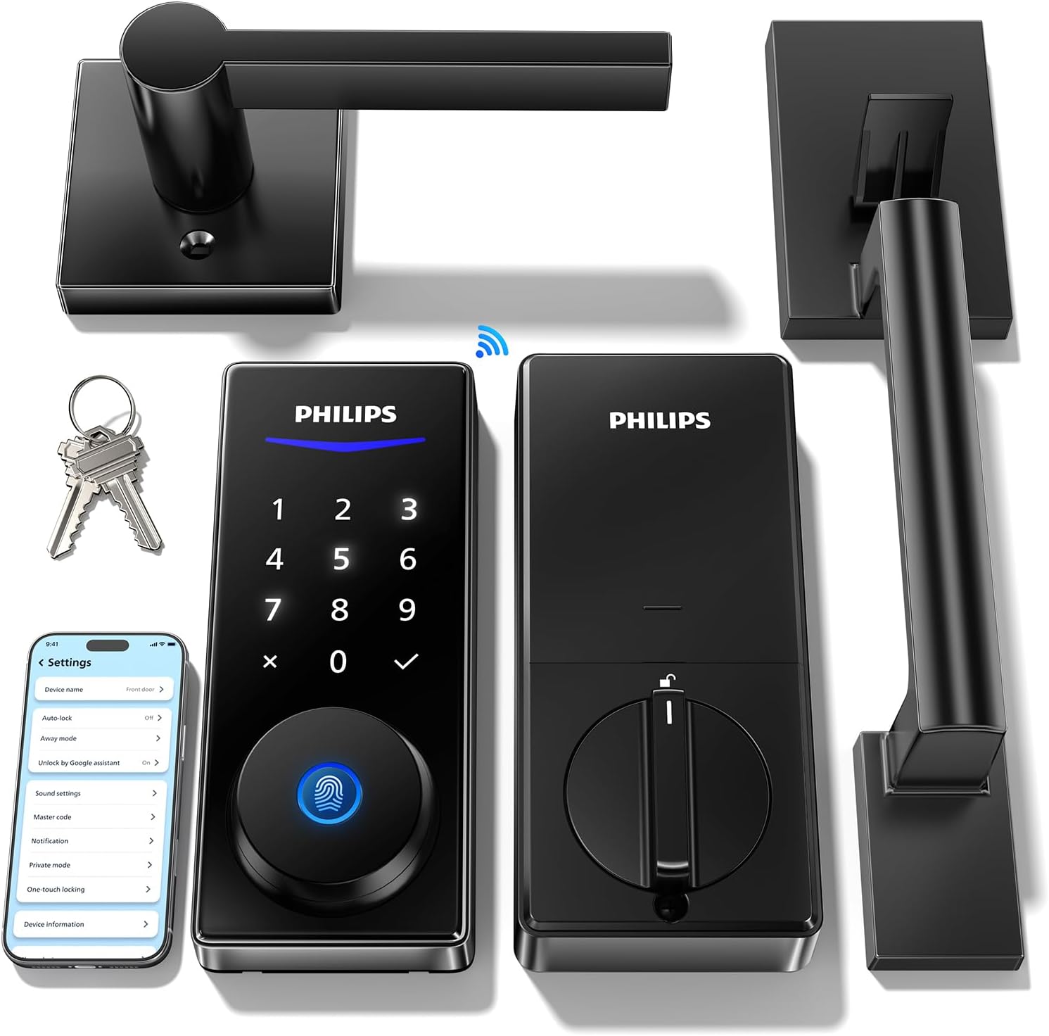 Wi-Fi Front Lock Set, Smart Keypad Deadbolt Lock with 2 Handles | Code / Fingerprint / APP Unlock, Remote Access, Alexa Google Voice Unlock, Auto Lock, Built in WiF, Backlit Touchscreen