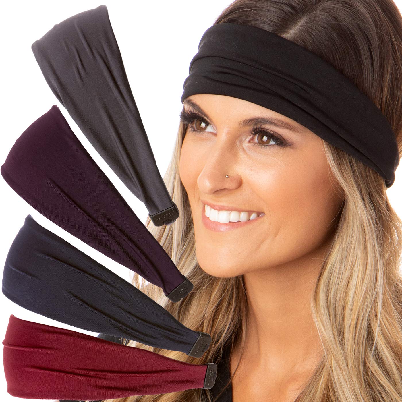 Hipsy Adjustable & Stretchy Xflex Wide Headbands for Nurses Women Girls & Teens (Nurse Dark Grey/Plum/Navy/Burgundy/Black Xflex 5pk)