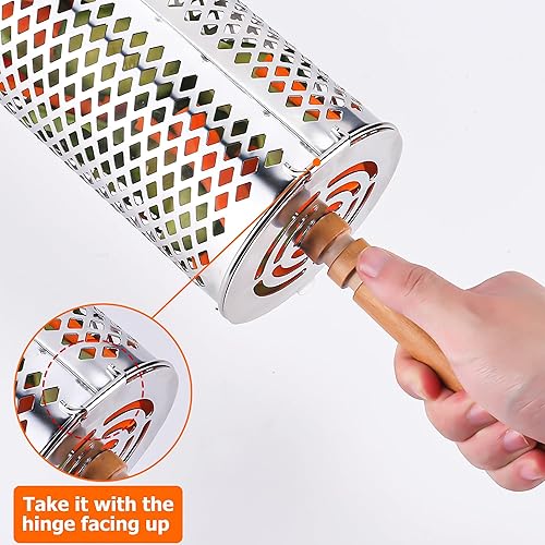 Miniatura 31 de Cestas de parrilla con ruedas para parrilla al aire libre, tubo de red de barbacoa de acero inoxidable, accesorios grandes de malla redonda, jaula