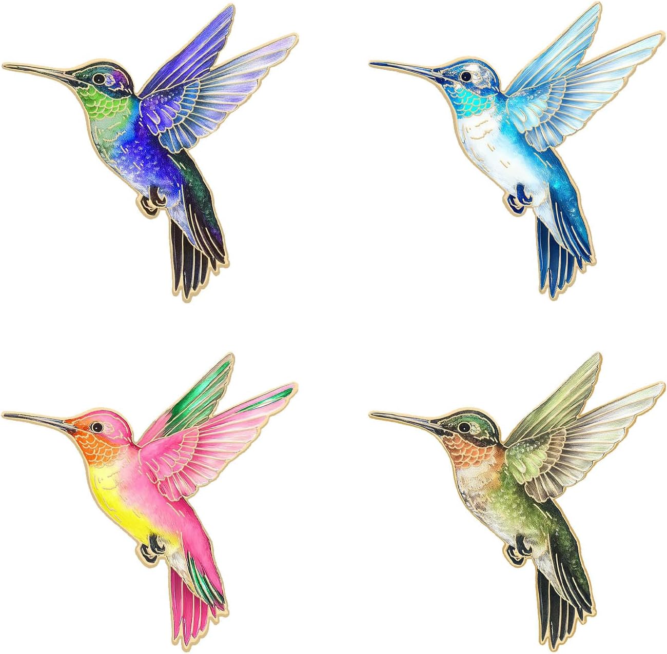 MALOYANVE 4 Pcs Hummingbird Enamel Brooch Pin for Women Men Cute Colorful Bird Lapel Pin Vintage Nature Animal Badge Brooch for Jackets Backpack Clothing Hats Bags Gift