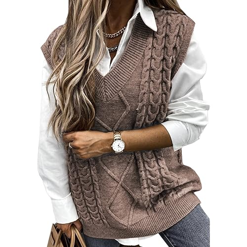 EVALESS Oversized Sweater Vest for Women V Neck Sleeveless Solid Color Loose Pullover Sweater