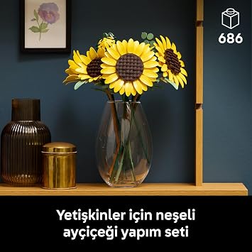 LEGO Botanicals Ayçiçeği Buketi 11502 | Yetişkinler için Çeşitli Aşamalarda 6 Ayçiçeği İçeren Dekoratif Çiçek Buketi Model Yapım Seti, Hediye Fikri (686 Parça)