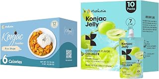 Hethstia Konjac Jelly Green Grape Flavor with Collagen Peptides 10 Packs and Konjac Rice Gluten Free 12 Packs Low Calorie, Keto, Sugar Free, Healthy Food