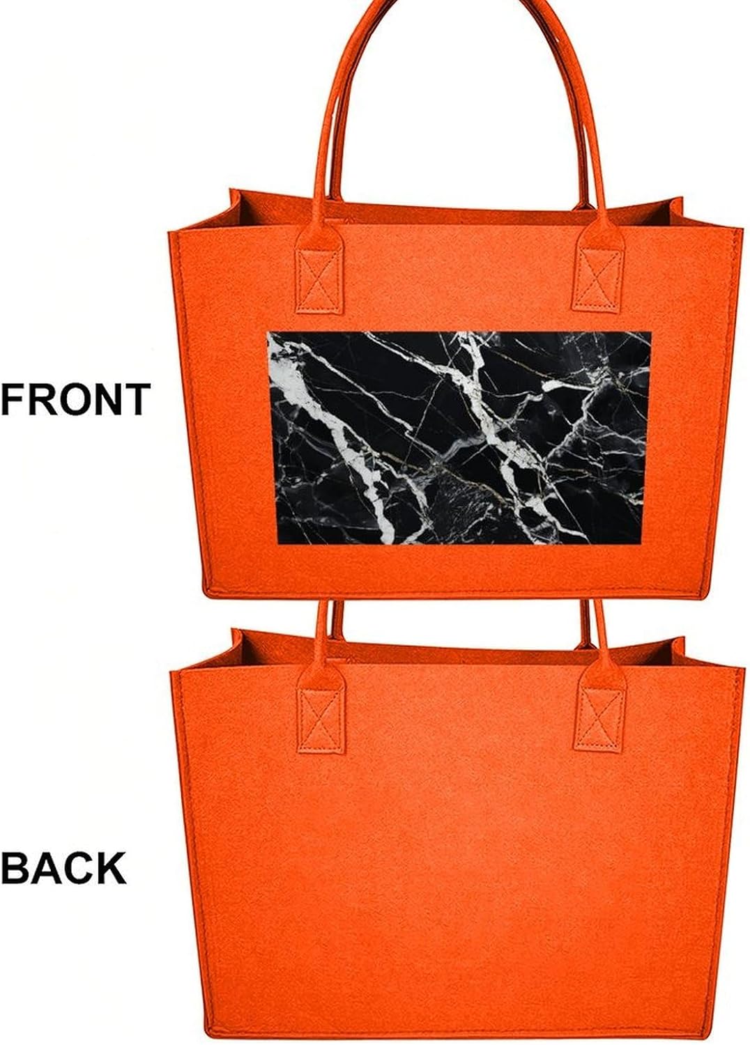 Black And White Marble Tote Bag for Unisex, Large Felt Shopping Bag with Handles, Handbag, Reusable Gift Bag