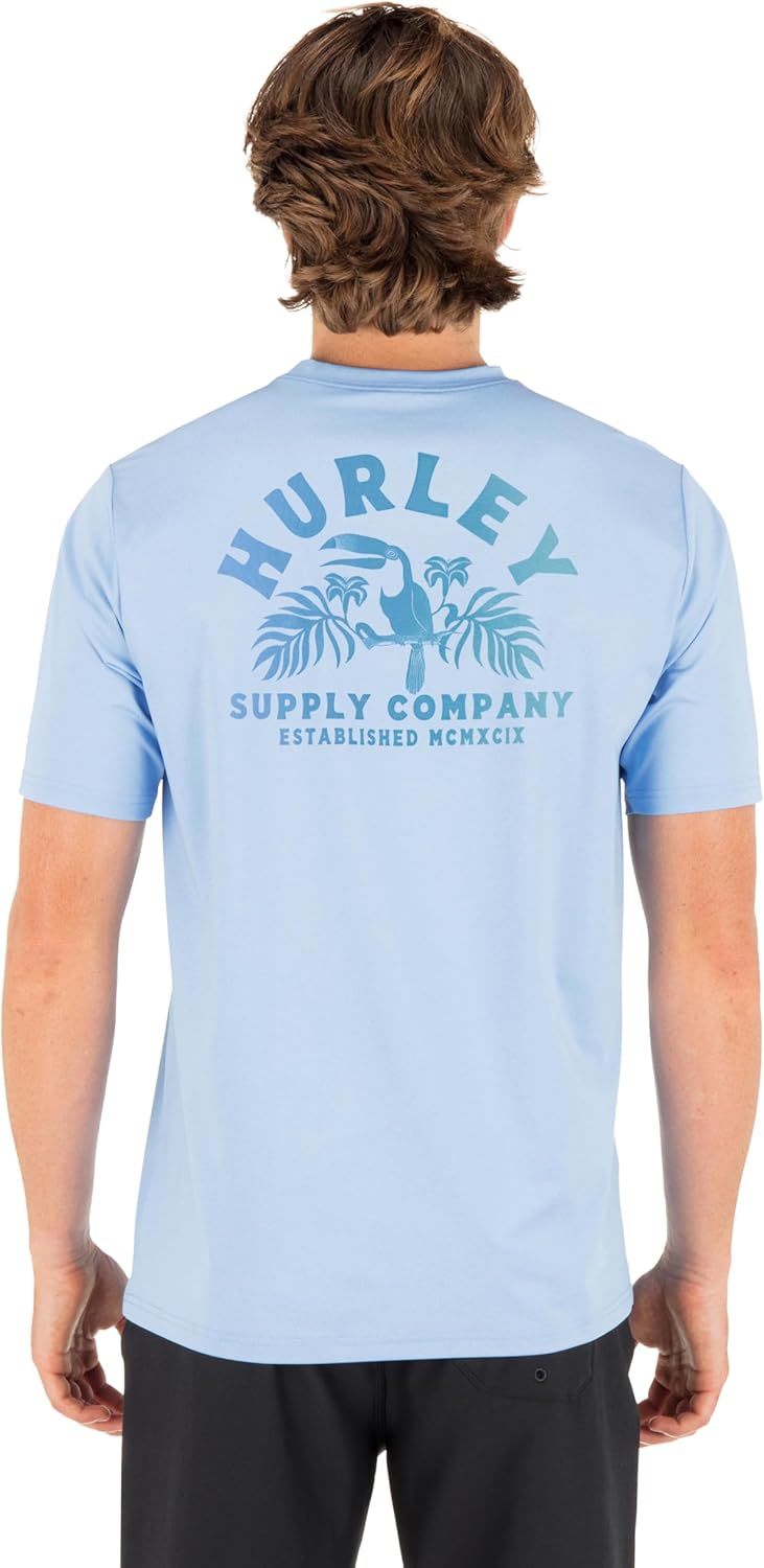 Hurley Men's Short Sleeve Hybrid UPF 50+ Shirt, Quick Dry Rashguard Swim Top