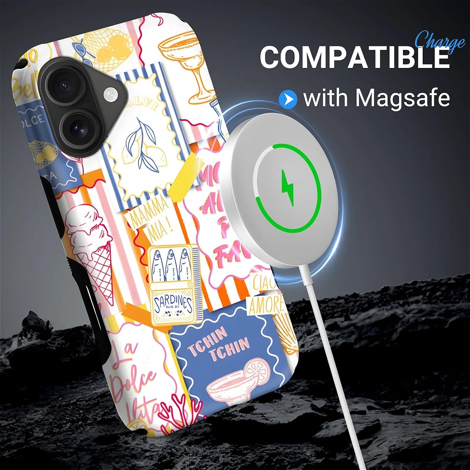 Case for iPhone 17,Compatible with MagSafe,Dual-Layer Protection,Non-Slip Side Grip Phone Cover,Vibrant Summer Beach Stripes image 4