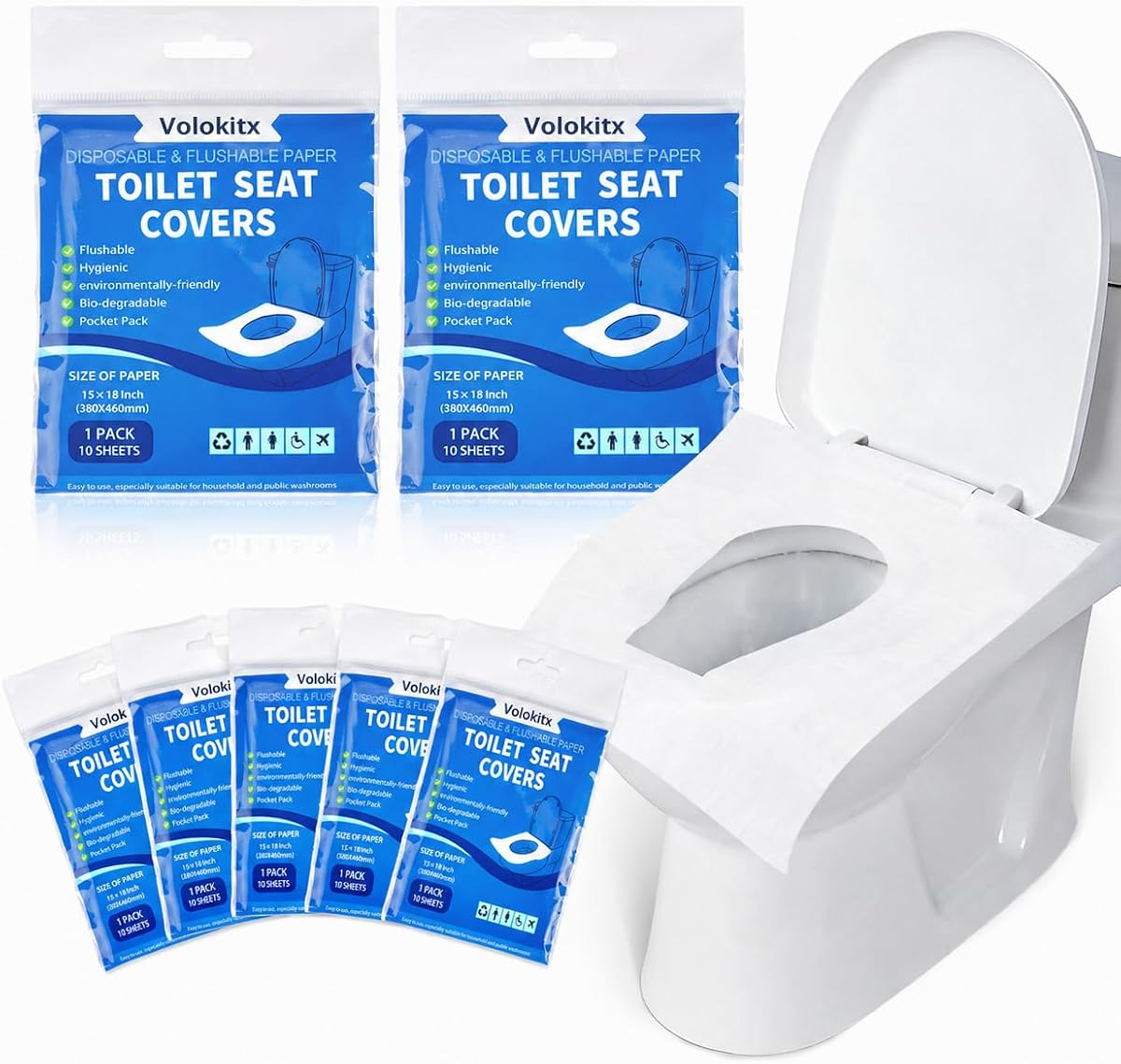 70 Pcs XL Toilet Seat Covers Disposable Flushable | Travel Toilet Seat Covers for Public Bathrooms, Road Trips, Camping & On-the-Go Hygiene