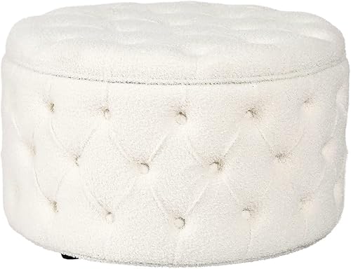 Miniatura 48 de Homebeez Otomana redonda de terciopelo para almacenamiento, reposapiés con botones copetudos, mesa de café (rosa) Rosa,Azul,Verde,Gris,Gris