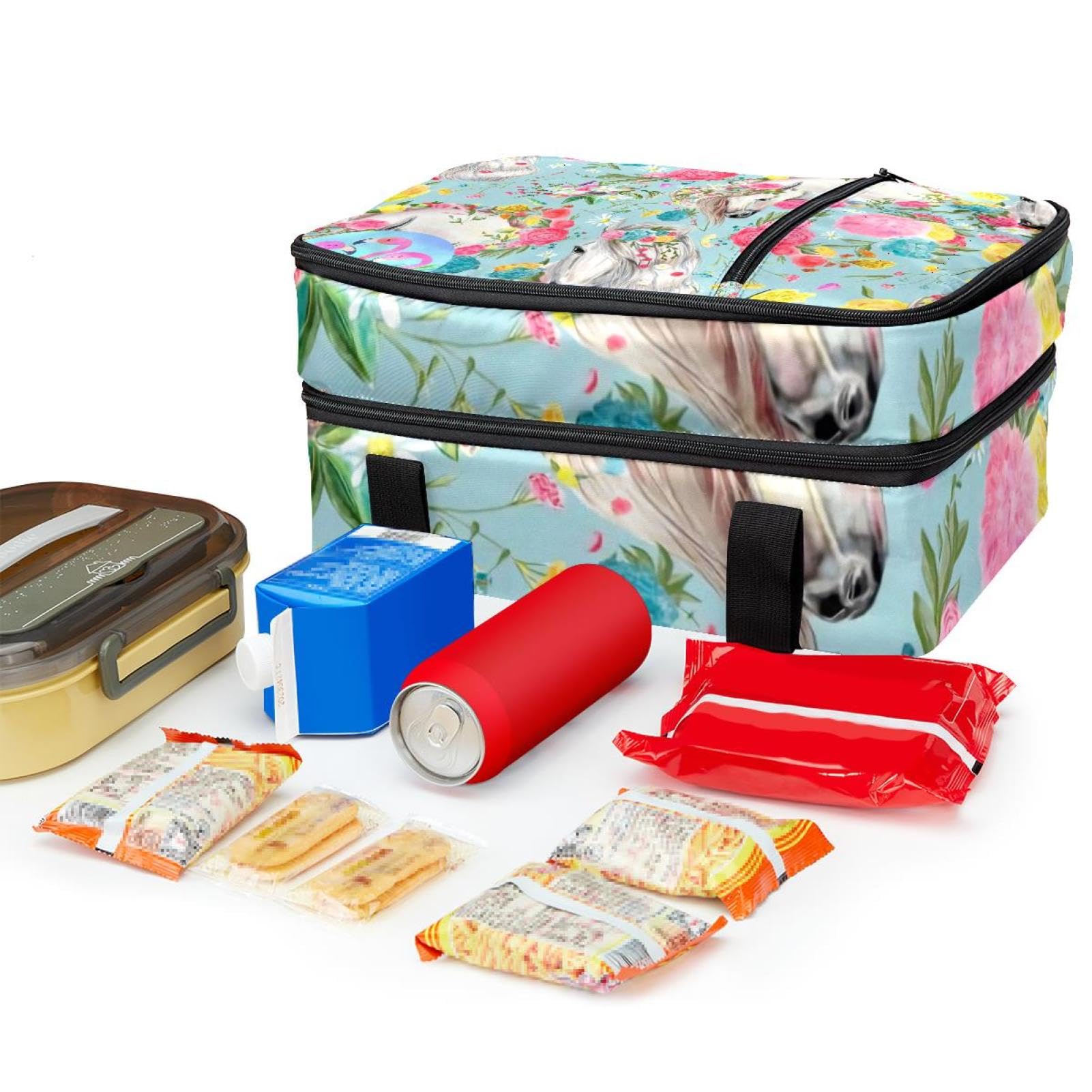 Amazon | 保冷バッグ、ランチバッグ二層クーラーバッグ、馬の花