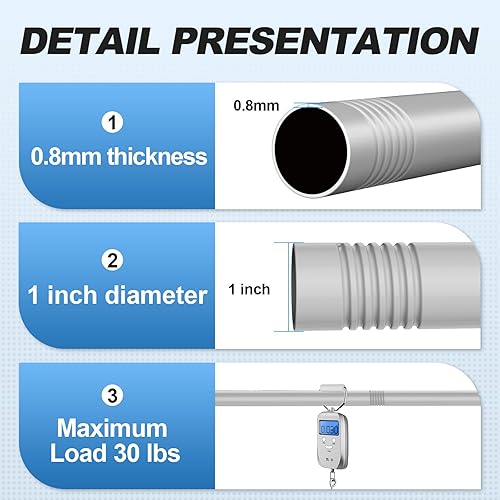 Vista 17 de Barra de cortina de ducha negra de 31 a 92 pulgadas, barra telescópica de acero inoxidable ajustable de 1 pulgada de diámetro, fácil de instalar,