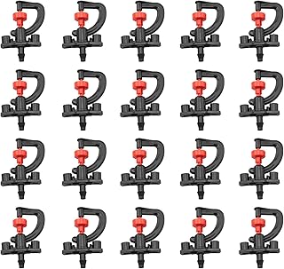 LQ Industrial 20PCS 360 Degree Rotating Plastic Horticultural Agricultural Greenhouse Mist Micro Spray Nozzle with Bracket 6-8m Watering Sprayer Tip Suitable for Fruit Tree Shrubs Nursery Irrigation