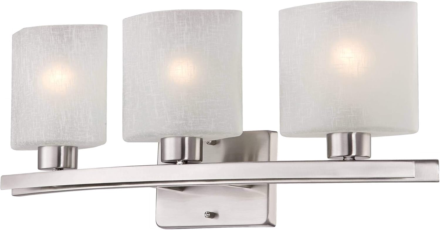 Possini Euro Design Modern Wall Mount Light Brushed Nickel Silver Hardwired 23 1/2" Wide 3-Light Fixture Curved Frame White Linen Glass Shade for Bedroom Bathroom Vanity Reading Living Room Hallway