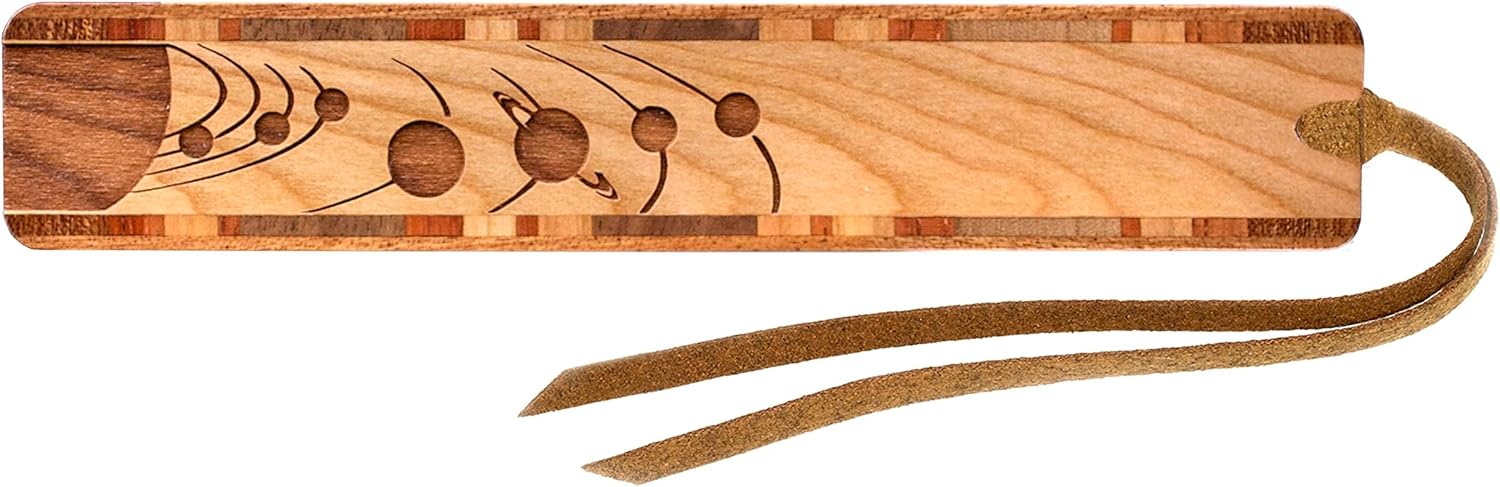 Personalized Wooden Bookmark – Planets in Orbit Design – Custom Engraved Space Gift – Made in USA