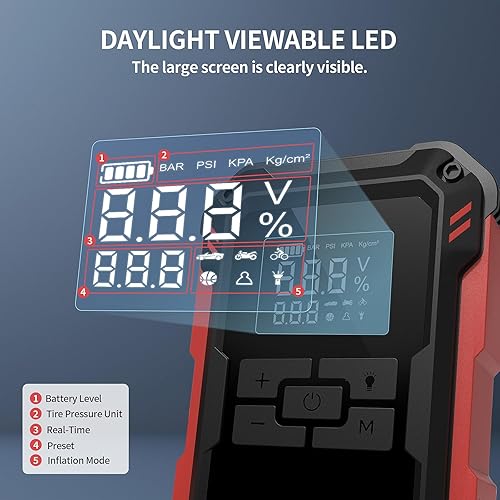 Miniatura 6 de Arrancador de coche con compresor de aire, batería de pico de 4000 A, 12 V, 150 PSI, caja de salto (hasta 9 L de gas, motor diesel de 7.0 L) Auto