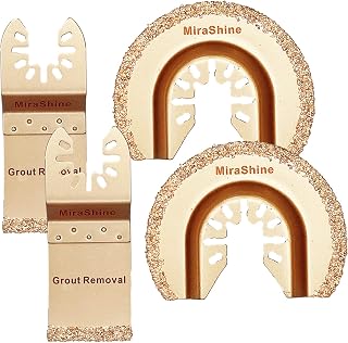 4pcs Carbide Grits Oscillating Saw Blades for Grout Removal, Multitool Blades Grout Remover Tool for Tile Grout Thinset Mortar Brick Masonry Cement Board and and Notching Ceramic Tiles