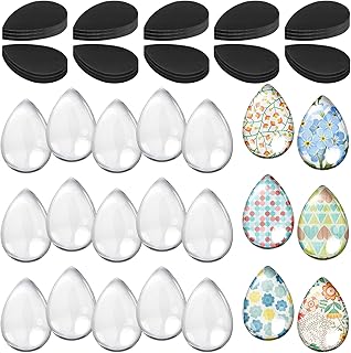 72 Pieces Round Craft Magnets Glass Ceramic Ferrite Magnet with Adhesive Backing and Transparent Clear Glass Gems for DIY Craft Fridge Refrigerator Pendants(1.77 x 1.22 Inch,Water Drop)
