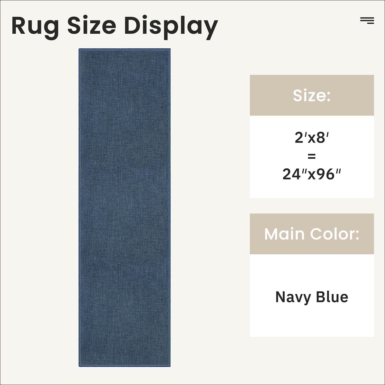 2x8 Runner Rug Non Slip, Washable Runners for Hallways Bedroom, Kitchen Rugs, Navy Blue Floor Carpet with Rubber Backing for Entryway, Bathroom Woven Rug Runner for Bathroom