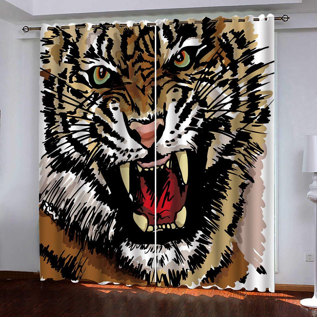 Rideaux occultants 3d tigre lot de 2 rideaux opaques salon isolation thermique oeillets 140x270