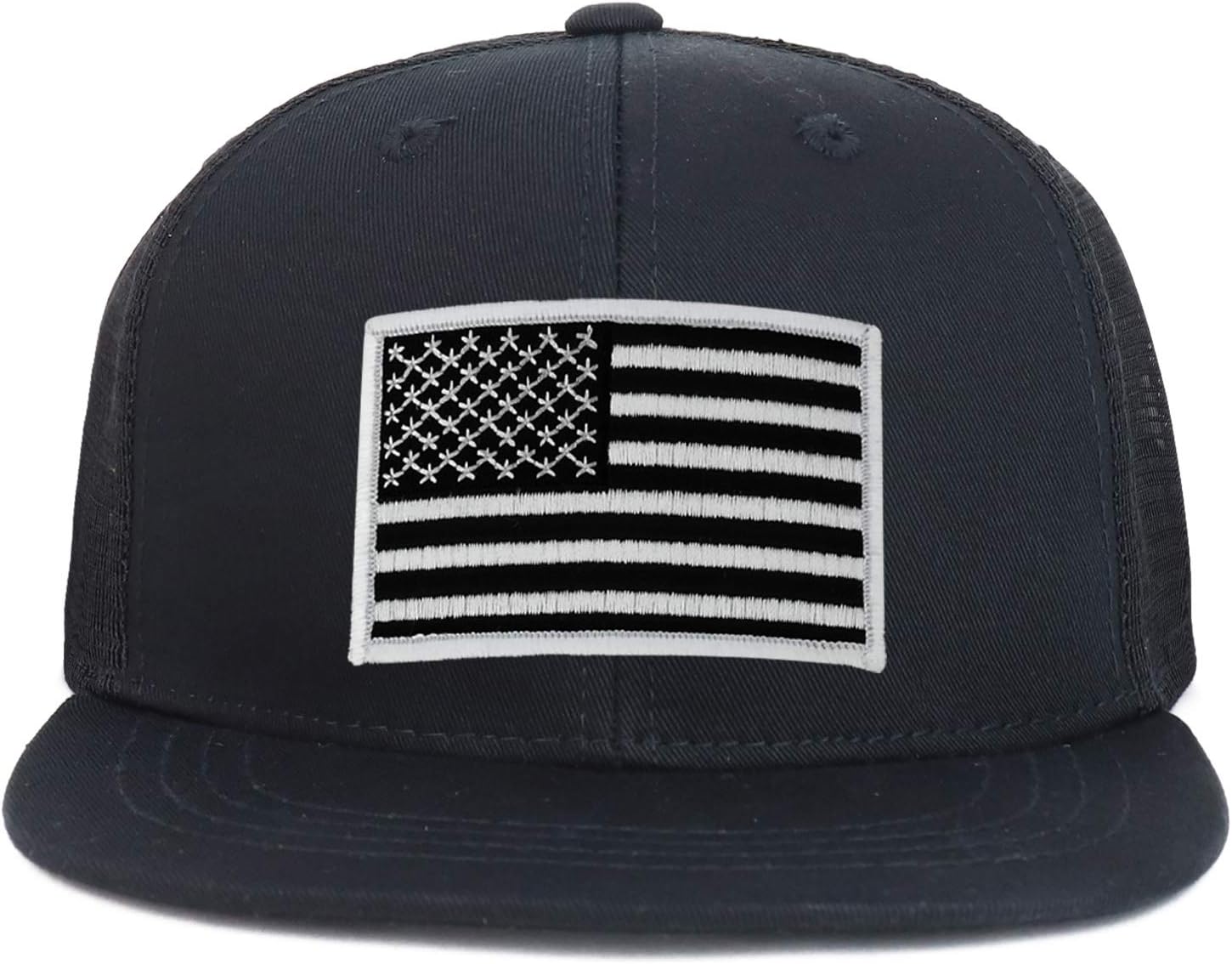 Armycrew Youth Kid's Black White American Flag Patch Flat Bill Snapback Trucker Cap