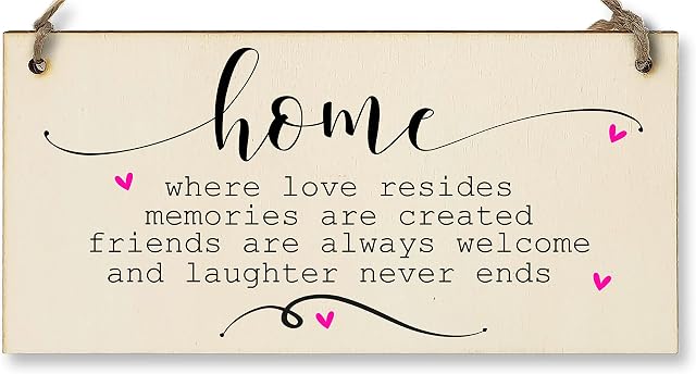 The Plum Penguin Handmade Wooden Hanging Wall Plaque Home Love Resides Memories Friends Laughter Decorative Sentimental Sign Family