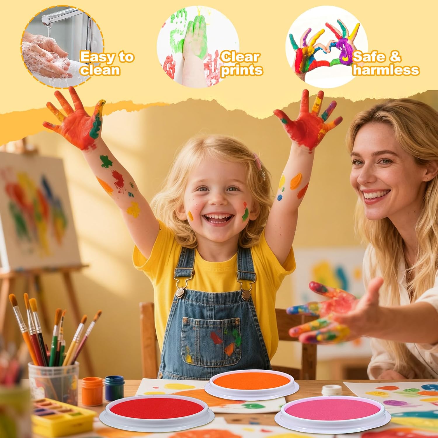Hayunfiys Kids’ 7" Large Round Ink Pads - 10 Color Rainbow, Safe & Washable | for Handprint/Footprint Art, Stamp Crafting, Fingerprint Painting | Ideal Birthday Gifts for Kids