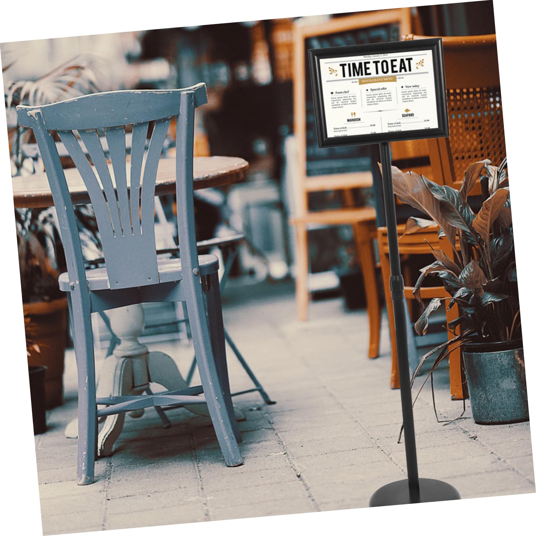 Soporte para Carteles de Suelo A4 Negro de Acero Inoxidable | Estructura Simple, Instalación Fácil, Portátil, Acabado en Pp, Formato Comercial